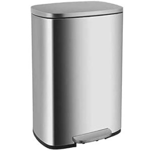 FDW 13 Gallon/50 L Garbage Can Kitchen Trash Can with Lid for Office Bedroom Bathroom Step Trash Bin Fingerprint-Proof Brushed Stainless Steel 13 Gallon / 50 Liter