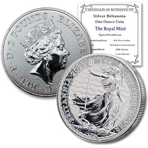 2022-1 oz Silver Britannia Coin Brilliant Uncirculated (BU) with a Certificate of Authenticity £2 Seller BU