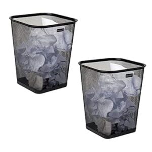 Mind Reader Mesh Trash Can, Waste Paper Basket, Square, Office, Metal Mesh, 9.75"L x 9.75"W x 12.25"H, Set of 2, Black