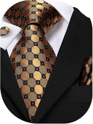 Dubulle Mens Tie Set Solid Paisley Silk Striped Necktie for Men with Cufflinks Tie and Pocket Square