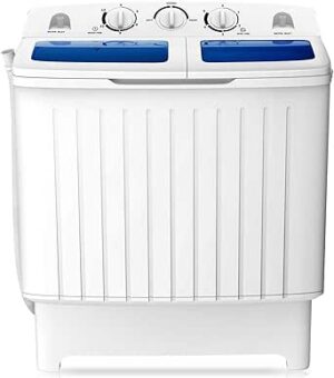 COSTWAY Portable Washing Machine, Twin Tub 18 Lbs Capacity, Washer(11 Lbs) and Spinner(7 Lbs), Durable Design, Timer Control, Compact Laundry Washer for RV, Apartments and Dorms, Blue+White