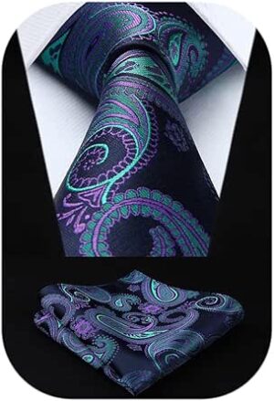 HISDERN Ties for Men Paisley Tie and Pocket Square Woven Classic Floral Mens Ties Handkerchief Set Wedding Party Necktie