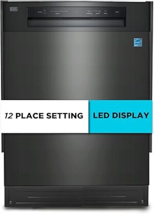 BLACK+DECKER 24" Built-In Dishwasher, 12-Place Setting Capacity with Stainless Steel Tub, Dish Washer with 5 Wash Programs and Smart Wash Cycle, Low Noise, ENERGY STAR Certified, BDW100MB, Black