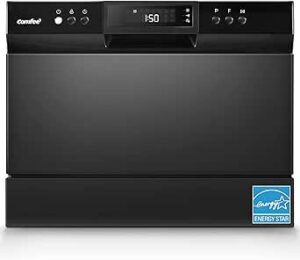 COMFEE’ Countertop Dishwasher, Energy Star Portable Dishwasher, 6 Place Settings & 8 Washing Programs, Speed, Baby-Care, ECO& Glass, Dish Washer for Dorm, RV& Apartment, Black