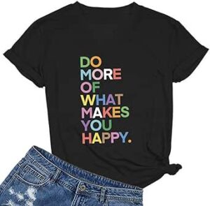 MIMOORN Womens Fun Happy Graphic Tees Summer Cute Letter Printed T-Shirts