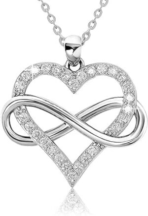 Jes & Jani Infinity Heart Necklace for Women, Love Heart Pendant with Cubic Zirconia and Infinity Necklace, 925 Sterling Silver Heart Necklace for Girlfriend