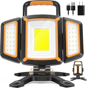 30W Rechargeable Work Light, 3000 Lumen Magnetic Work Light Battery Powered, Waterproof Portable Cordless Job Site Lighting for Construction Site, Workshop, Garage, Camping, and Car Repairing