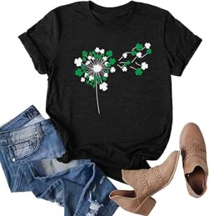 Anbech Womens Dandelion Graphic T-Shirts Teen Girls Cute Sunflower Print Casual Tee Tops