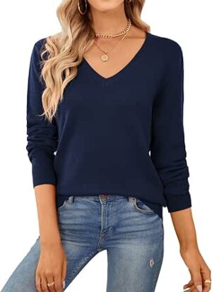 QUALFORT Women's Sweater 100% Cotton Soft Knit Pullover Tops