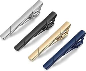 MOZETO Tie Clips for Men, Black Gold Blue Silver Tie Bar Set for Regular Ties, Luxury Box Gift Ideas