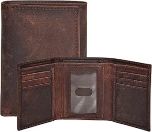 Real Leather Trifold Wallet for Men - RFID Wallets Slim 9 Credit Card Holder 2 ID Compartment Gift For Men