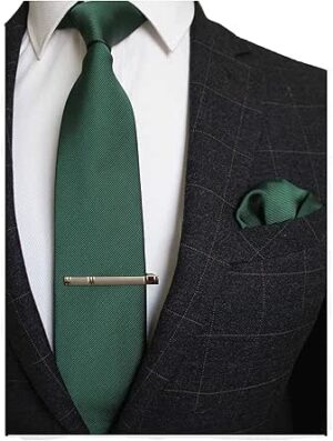 JEMYGINS Solid Color Formal Necktie and Pocket Square Tie Clip Sets for Men