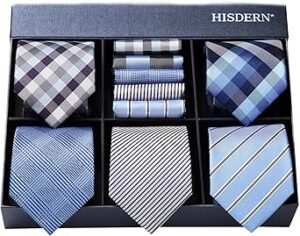 HISDERN Mens Ties Set 5PCS Collection Tie with Pocket Sqaure Formal Business Necktie Present Box Neckties Set for Men