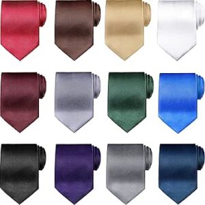 Syhood 12 Pieces Solid Satin Pure Color Ties Set Business Formal Necktie Tie for Men Formal Occasion Wedding