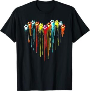 colorful dog paw heart print T-Shirt